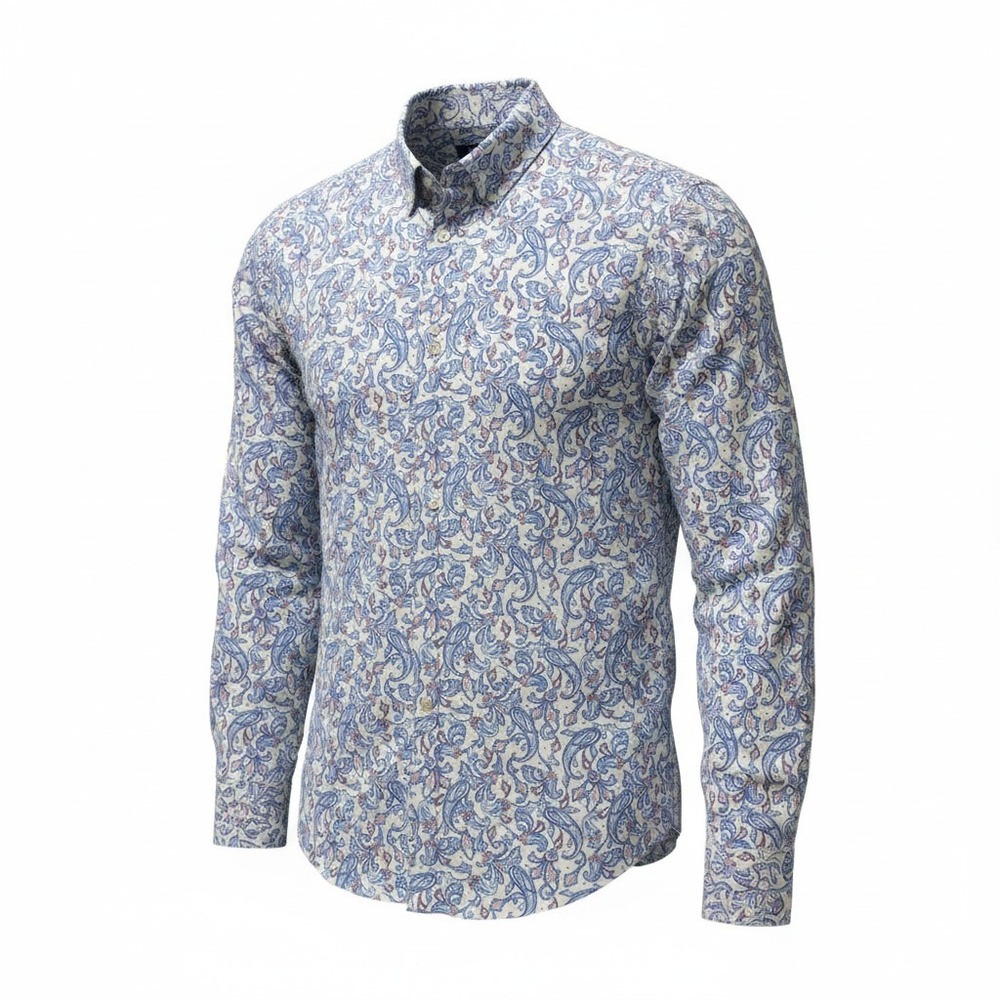 Cremieux Button Down Shirt Mens XL Blue Paisley Excellent Long Sleeve Cotton